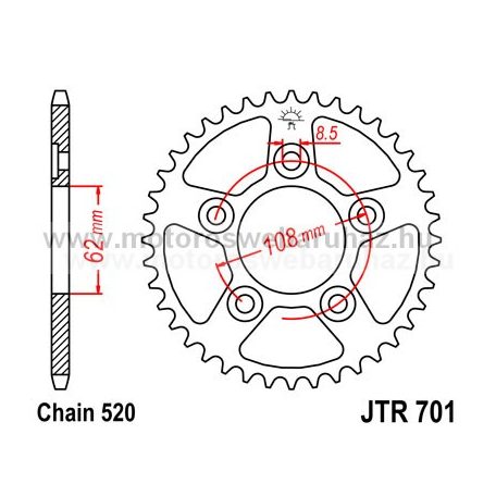 LÁNCKERÉK HÁTSÓ JT (JTR701) 520-as LÁNCHOZ