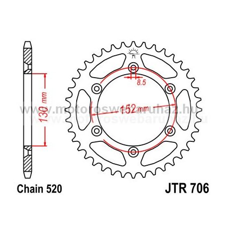 LÁNCKERÉK HÁTSÓ JT (JTR706) 520-as LÁNCHOZ