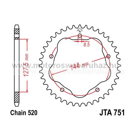 LÁNCKERÉK HÁTSÓ ALU JT (JTA751) 520-as LÁNCHOZ