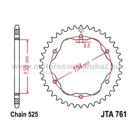 LÁNCKERÉK HÁTSÓ ALU JT (JTA761) 525-ös LÁNCHOZ