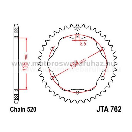 LÁNCKERÉK HÁTSÓ ALU JT (JTA762) 520-as LÁNCHOZ