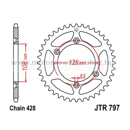 LÁNCKERÉK HÁTSÓ JT (JTR797) 428-as LÁNCHOZ