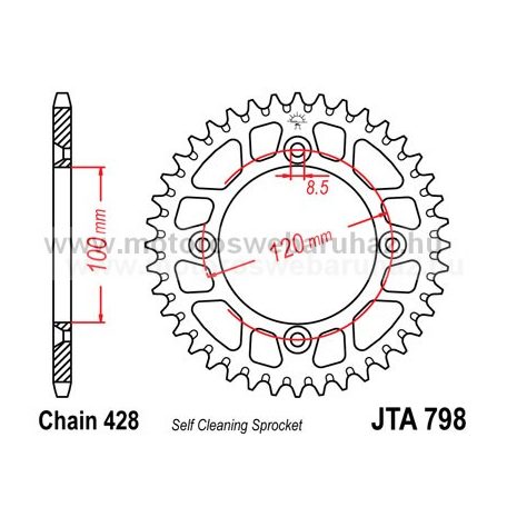 LÁNCKERÉK HÁTSÓ ALU JT (JTA798) 428-aS LÁNCHOZ