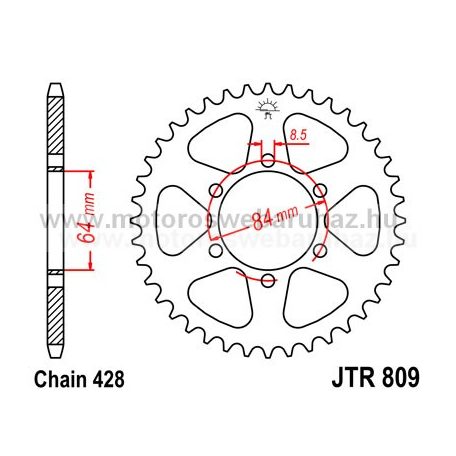 LÁNCKERÉK HÁTSÓ JT (JTR809) 428-as LÁNCHOZ