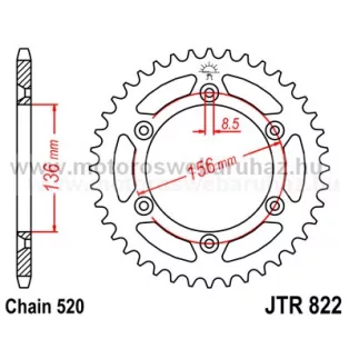 LÁNCKERÉK HÁTSÓ JT (JTR822) 520-as LÁNCHOZ