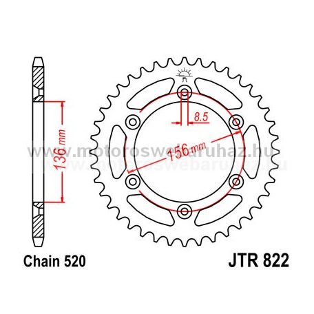 LÁNCKERÉK HÁTSÓ JT (JTR822) 520-as LÁNCHOZ