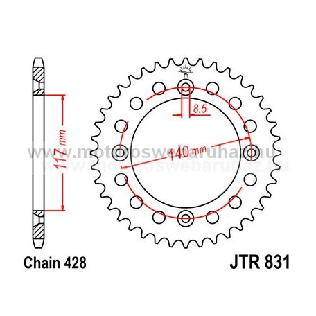 LÁNCKERÉK HÁTSÓ JT (JTR831) 428-as LÁNCHOZ