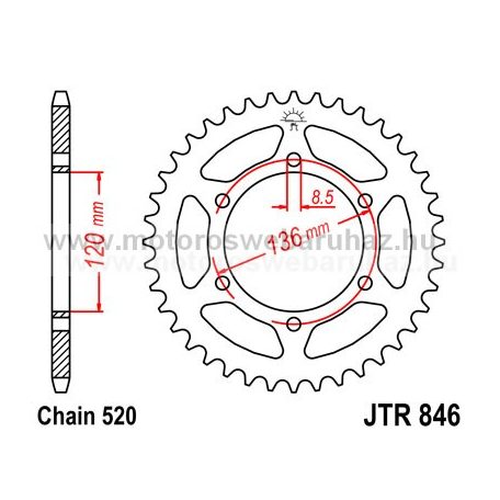 LÁNCKERÉK HÁTSÓ JT (JTR846) 520-as LÁNCHOZ