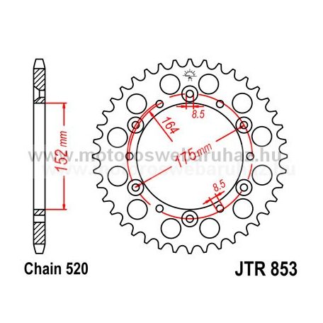 LÁNCKERÉK HÁTSÓ JT (JTR853) 520-as LÁNCHOZ