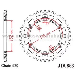 LÁNCKERÉK HÁTSÓ ALU JT (JTA853) 520-as LÁNCHOZ FEKETE