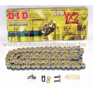   Lánc 520 DID 520VX3 (5/8×1/4) "X" gyűrűs (ajánlott 75 LE-ig) Arany színű G&B 110-120 Szemes